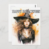 Happy Halloween | Herbst-Hexendarstellung Postkarte (Vorne/Hinten)