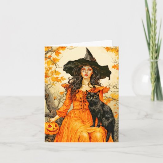 Happy Halloween Herbsthexe Karte (Vorderseite)