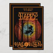 Happy Halloween Hexe auf Broom Costume Party Einladung (Vorne/Hinten)