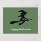 Happy Halloween, Hexe auf Broomstick Einladungspostkarte (Vorderseite)