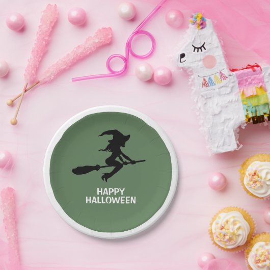 Happy Halloween, Hexe auf Broomstick Pappteller (Party)