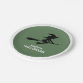 Happy Halloween, Hexe auf Broomstick Pappteller (Schrägansicht)