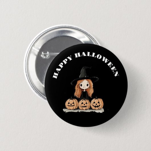 Happy Halloween Hexe Button (Vorne & Hinten)