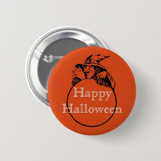 Happy Halloween Hexe Button (Vorne & Hinten)