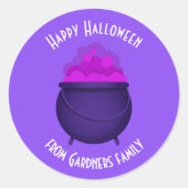 Happy Halloween Hexe Cauldron Personalisiert Runder Aufkleber (Vorderseite)