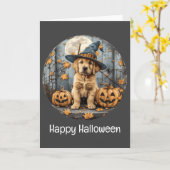 Happy Halloween Hexe Golden Retriever Dog Pumpkin Karte (Gelbe Blume)