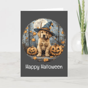 Happy Halloween Hexe Golden Retriever Dog Pumpkin Karte