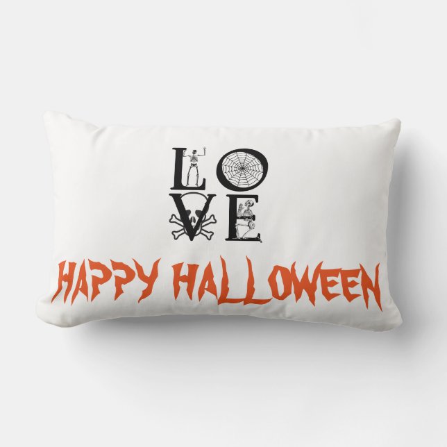 Happy Halloween Hexe mit ihrem Broom Orange Throw Lendenkissen (Vorderseite)