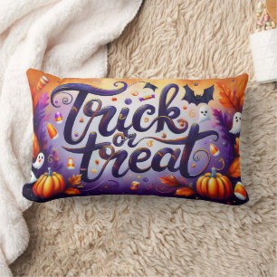 Happy Halloween Hexe mit ihrem Broom Orange Throw Lendenkissen