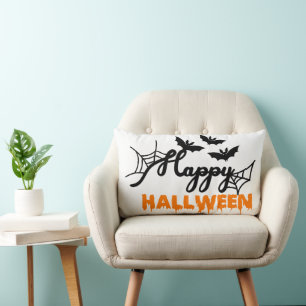 Happy Halloween Hexe mit ihrem Broom Orange Throw Lendenkissen