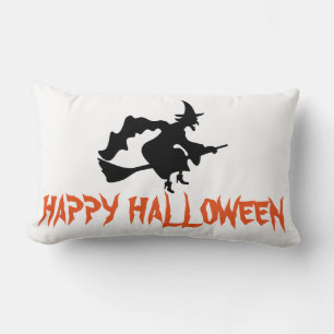 Happy Halloween Hexe mit ihrem Broom White Throw Lendenkissen