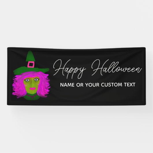 Happy Halloween Hexe Modernes Drehbuch Personalisi Banner (Horizontal)