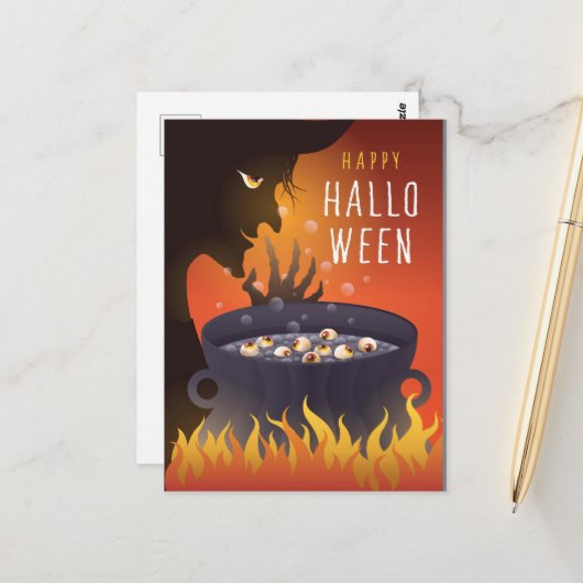 Happy Halloween Hexe Postkarte (Vorderseite/Rückseite Beispiel)