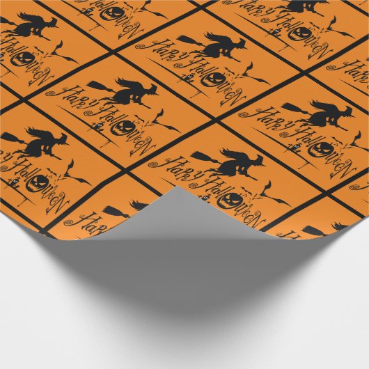 Happy Halloween Hexe und Fledermäuse Geschenkpapier (Ecke)
