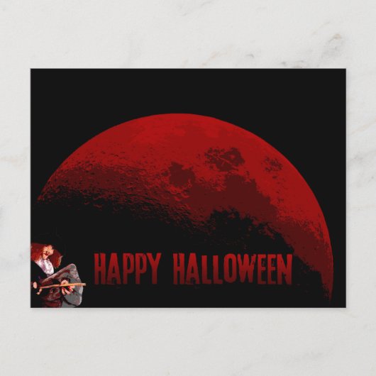 Happy Halloween - Hexe und Mond - Postkarte (Vorderseite)
