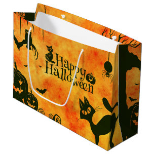 Happy Halloween Hexen Cats Spiders Owls Pumpkins Große Geschenktüte