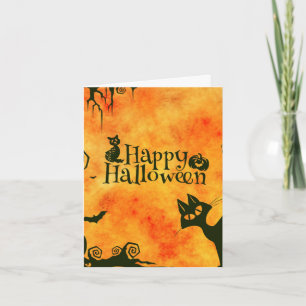 Happy Halloween Hexen Cats Spiders Owls Pumpkins Karte