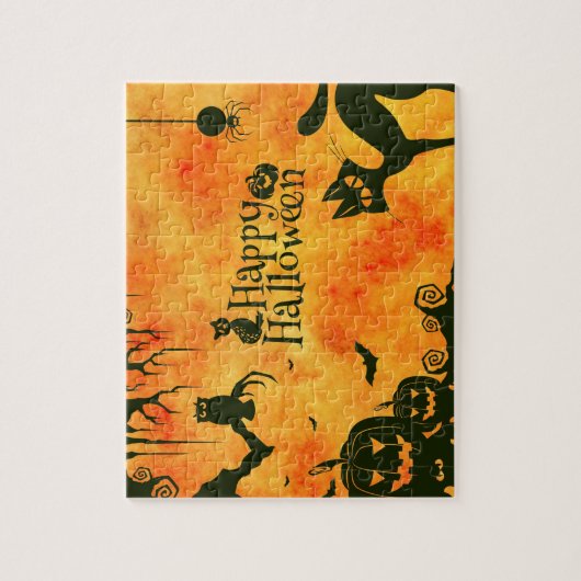 Happy Halloween Hexen Cats Spiders Owls Pumpkins Puzzle (Vertikal)