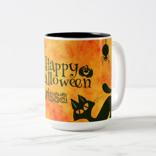 Happy Halloween Hexen Cats Spiders Owls Pumpkins Zweifarbige Tasse