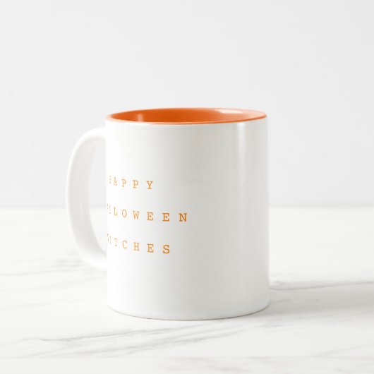 Happy Halloween Hexen Funny Orange Zweifarbige Tasse (Vorderseite Links)