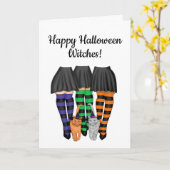 Happy Halloween Hexen - Hexen und zwei Katzen Karte (Gelbe Blume)