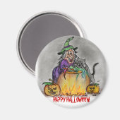 Happy Halloween Hexen-Katze Magnet (Vorderseite/Rückseite)