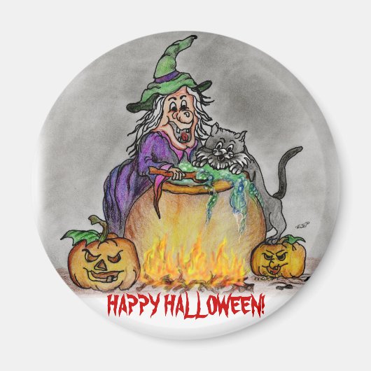 Happy Halloween Hexen-Katze Magnet (Vorne)
