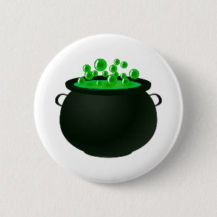Happy Halloween Hexenblase Cauldron Green Magic Button