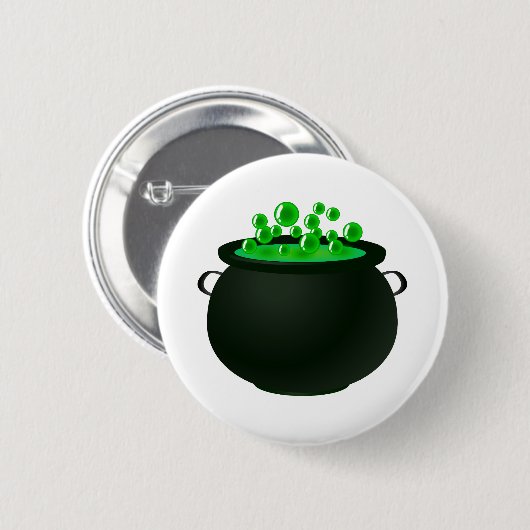 Happy Halloween Hexenblase Cauldron Green Magic Button (Vorne & Hinten)