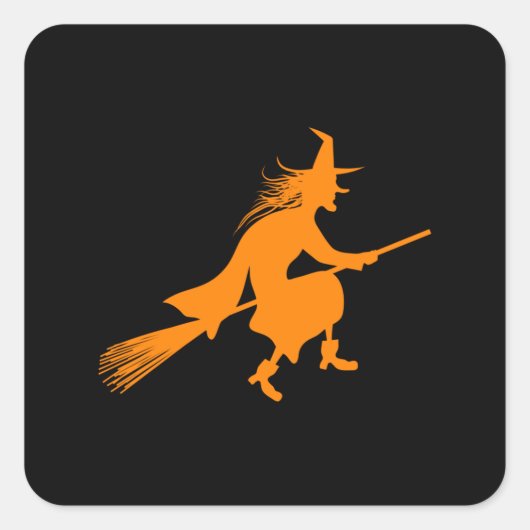 Happy Halloween Hexengeschenk Silhouette Quadratischer Aufkleber (Vorderseite)