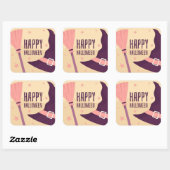 Happy Halloween Hexenhut und Broom Quadratischer Aufkleber (Blatt)