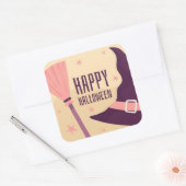 Happy Halloween Hexenhut und Broom Quadratischer Aufkleber (Umschlag)