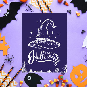 Happy Halloween Hexenhut und Friedhof Feiertagspostkarte