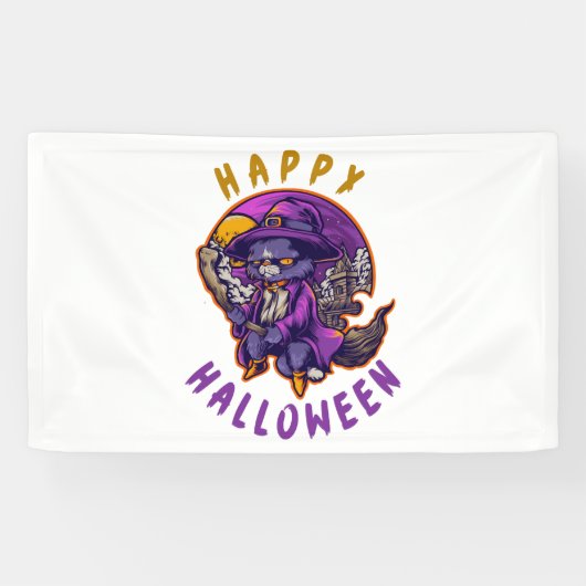Happy Halloween Hexenkatze Banner (Horizontal)