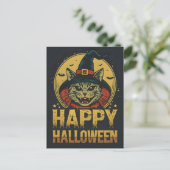 Happy Halloween-Hexenkatze Feiertagspostkarte (Stehend Vorderseite)
