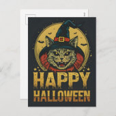 Happy Halloween-Hexenkatze Feiertagspostkarte (Vorne/Hinten)