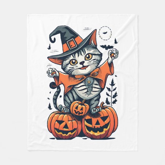 Happy Halloween Hexenkatze Fleecedecke (Vorderseite)