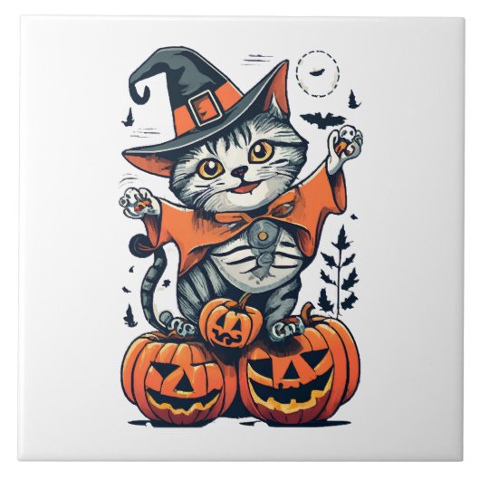Happy Halloween Hexenkatze Fliese (Vorderseite)