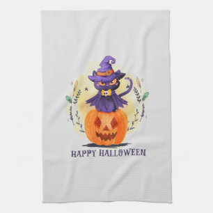 Happy Halloween - Hexenkatze Geschirrtuch