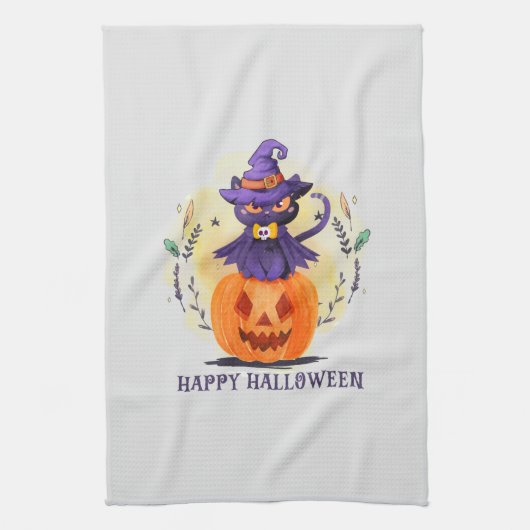 Happy Halloween - Hexenkatze Geschirrtuch (Vertikal)