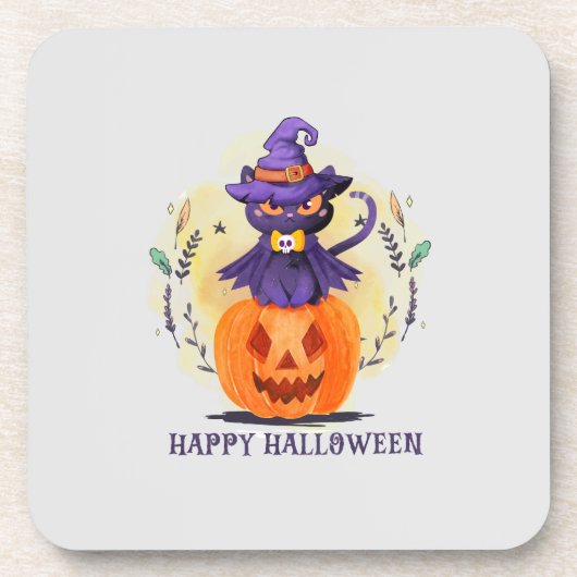 Happy Halloween - Hexenkatze Getränkeuntersetzer (Vorderseite)