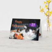 Happy Halloween Hexenkatze Karte (Gelbe Blume)