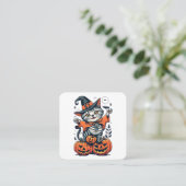 Happy Halloween Hexenkatze Quadratische Visitenkarte (Stehend Vorderseite)