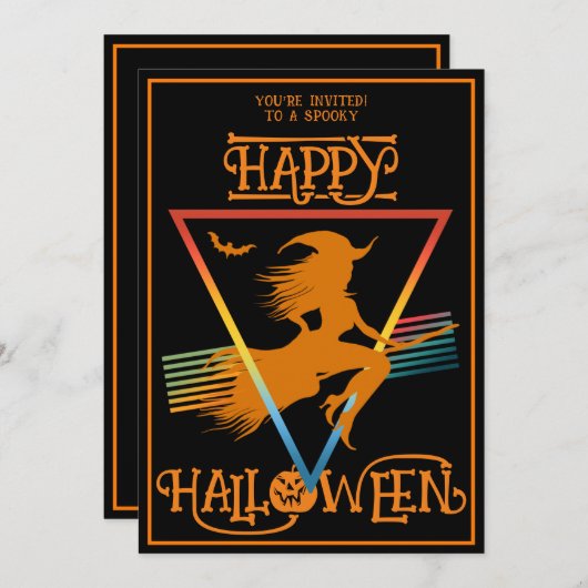 Happy Halloween HexenkKostüm Party Black Orange Einladung (Vorne/Hinten)