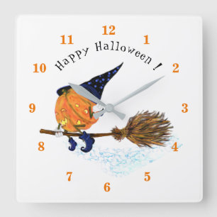 Happy Halloween Hexenkürbis - Funny Quadratische Wanduhr