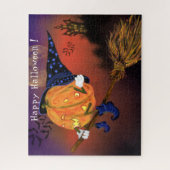 Happy Halloween Hexenkürbis mit Broom Puzzle (Vertikal)