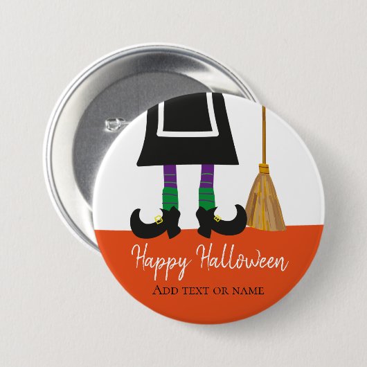 Happy Halloween HexenLegs & Broom Personalisiert Button (Vorne & Hinten)