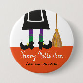 Happy Halloween HexenLegs & Broom Personalisiert Button (Vorderseite)