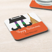 Happy Halloween HexenLegs & Broom Personalisiert Getränkeuntersetzer (Linke Seite)
