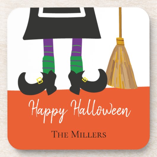Happy Halloween HexenLegs & Broom Personalisiert Getränkeuntersetzer (Vorderseite)